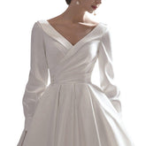 Off Shoulder V-neck Long Sleeves Satin Swing Dress - FashionByTeresa